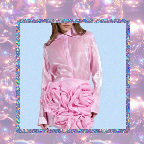 Akira by Azalea Wang Iridescent Light Pink Organza 2 Piece 3D Rosette Set! 1X - Picture 2 of 8